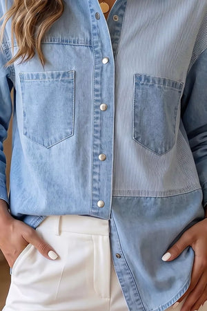 Light Blue with Two-tone Denim Patchwork Shirt