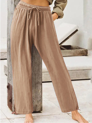Full Size Casual Drawstring Wide-leg Pants in Dark Gray, view 12