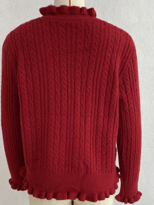 Wine Red cardigan with hip-length and button-front