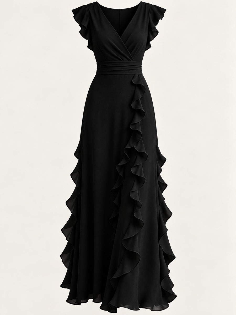 maxi dress in Navy with ruffled and maxi