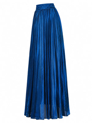High-Waisted Pleated Maxi Skirt in Glamorous Silver with pleated