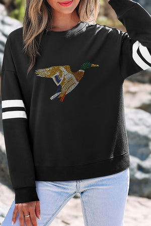sweatshirt in Black with graphic-print and rhinestone embellishment