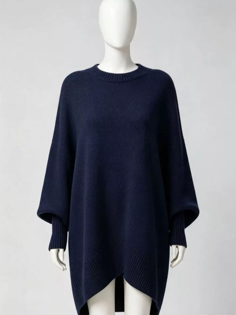 Oversized Batwing Sleeve Sweater in Brown with ribbed