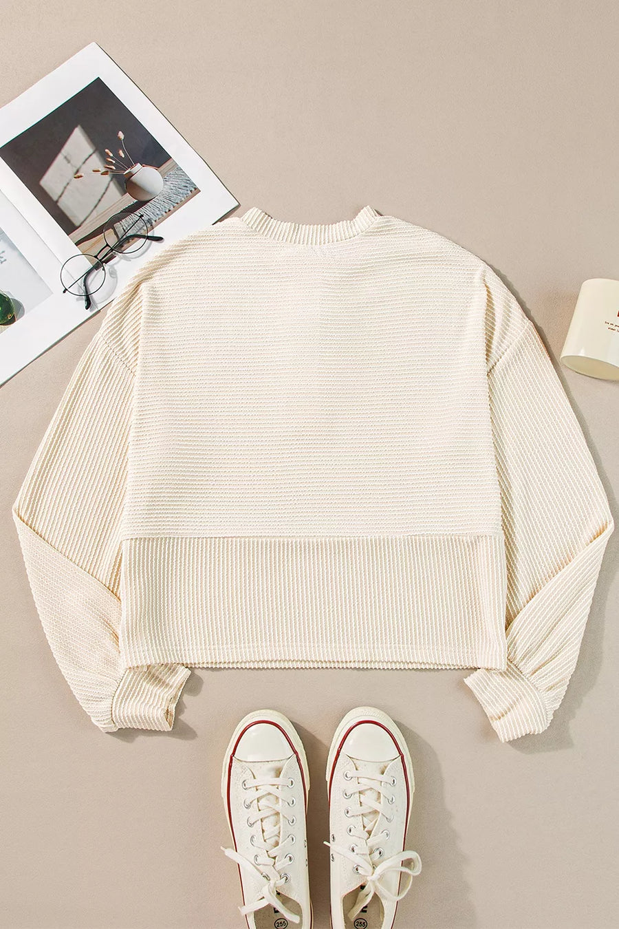 Corded Texture Lantern Sleeve Henley Sweatsuit option 9