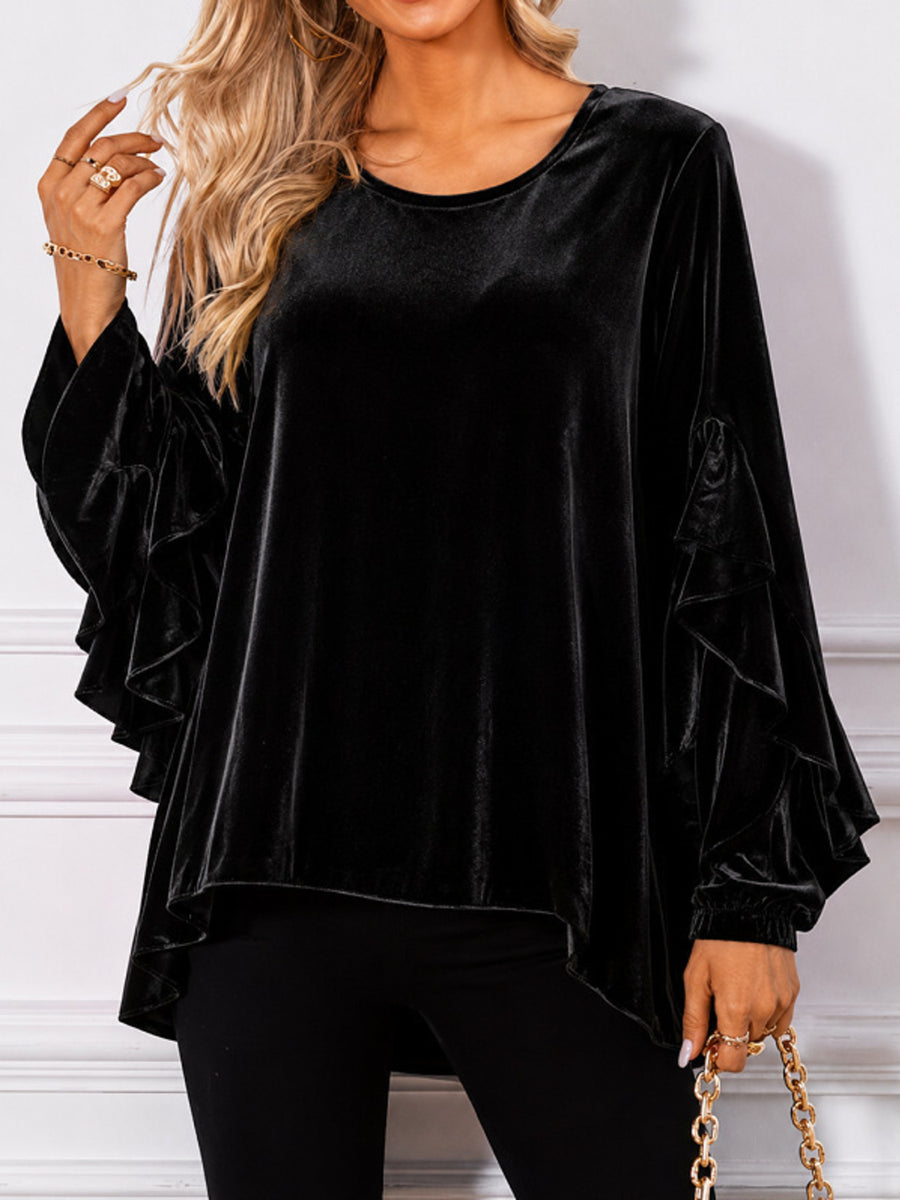 Navy blouse with hip-length and pullover