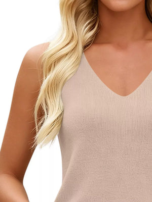 Green V-neck Ribbed Knit Tank Top