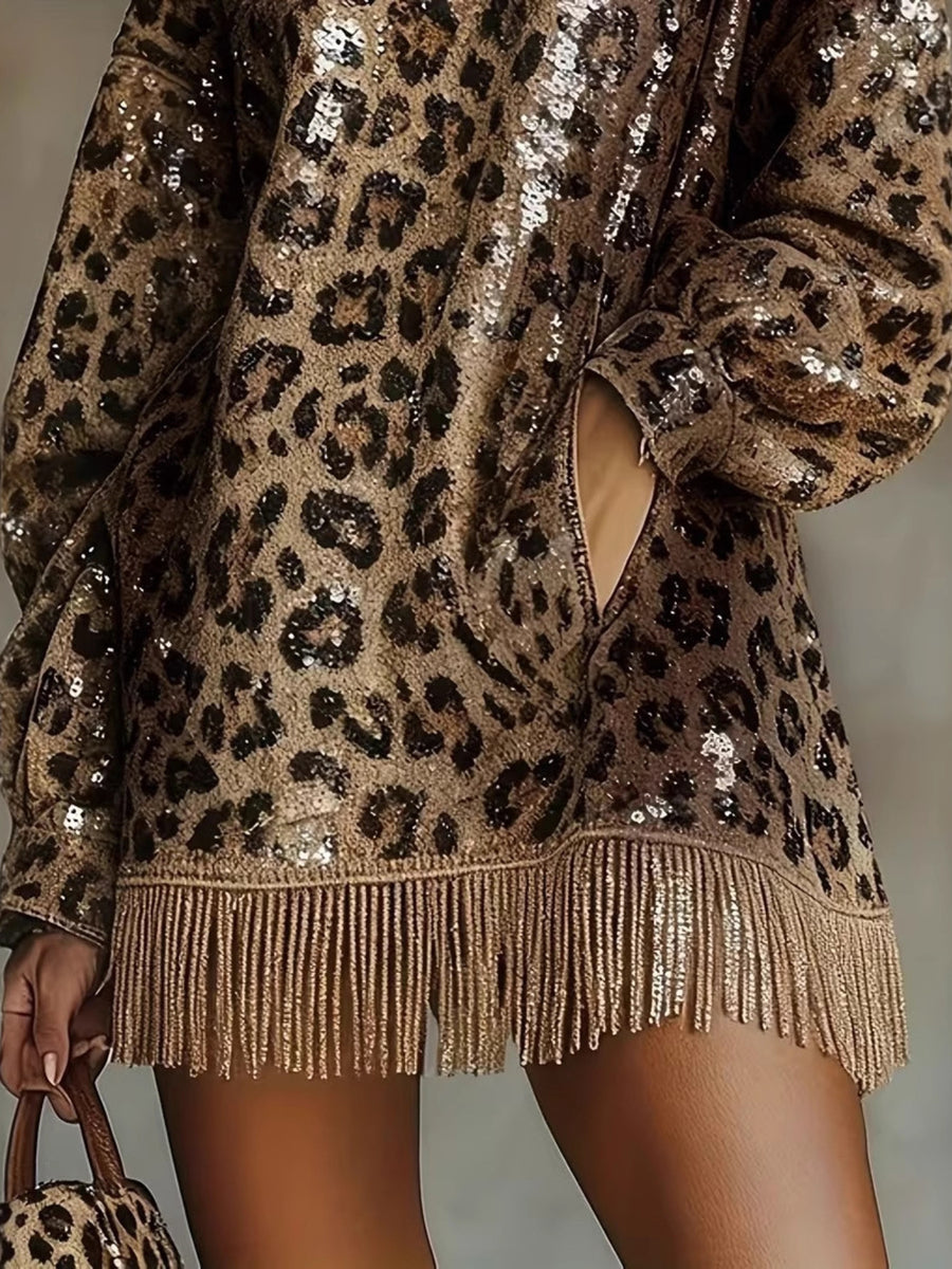 100% polyester Care instructions: Machine wash cold mini dress in brown with relaxed silhouette