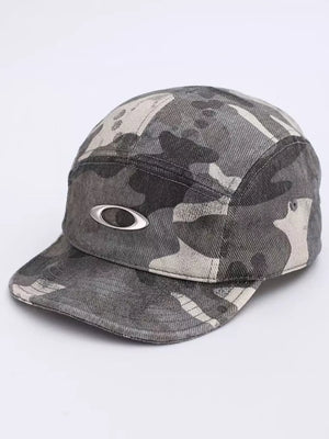 Camouflage baseball cap with silver Oakley logo detail