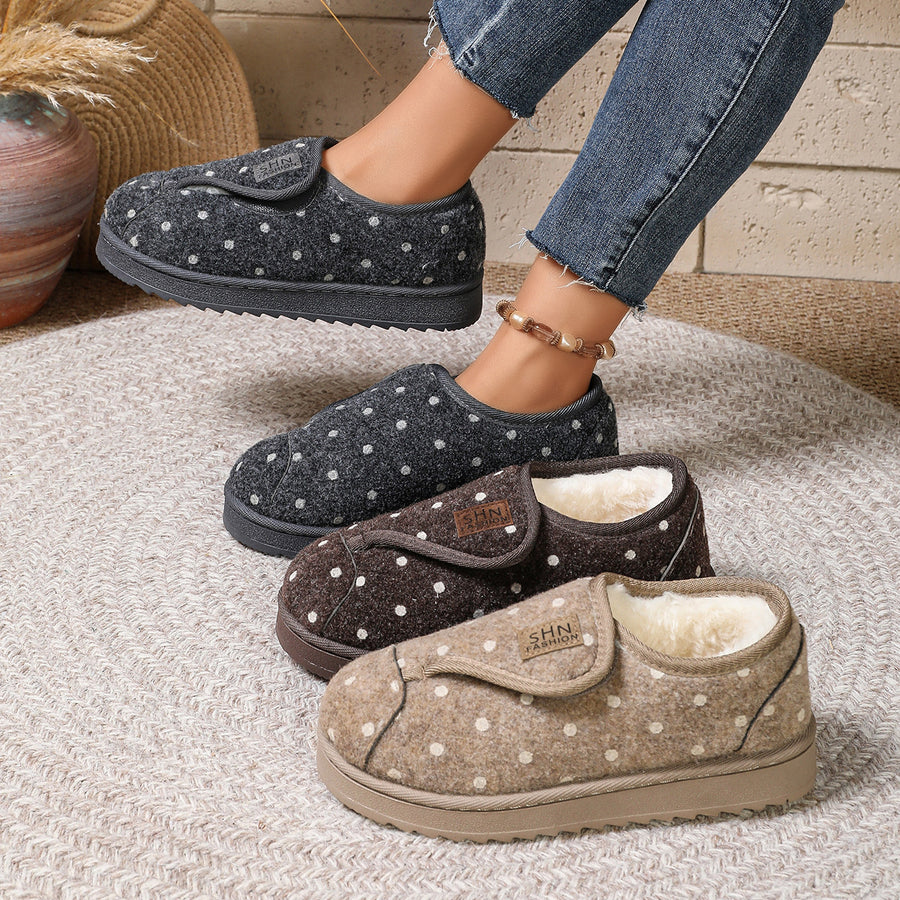 charcoal gray Suede,Rubber Imported Size &amp slippers with polka dot and hook-and-loop