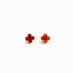 18k Gold-plated 925 Sterling Silver Clover Stud Earrings in red with clover shape