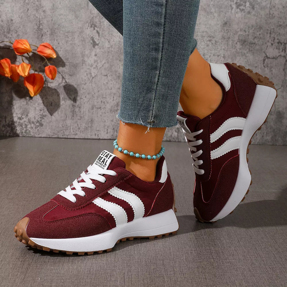 Lace Up Round Toe Sneakers in Red, view 16
