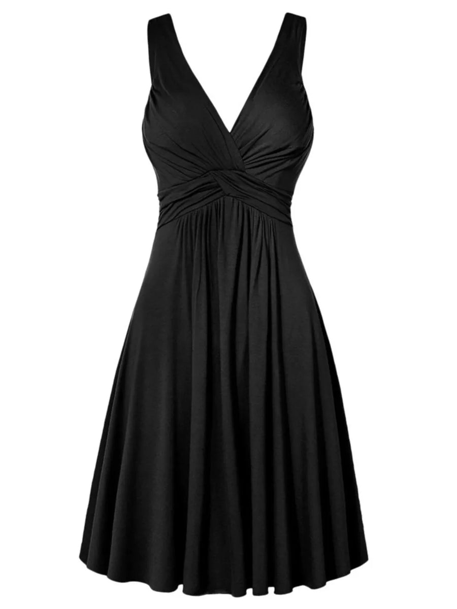 romantic A-line dress in Blue with v-neck