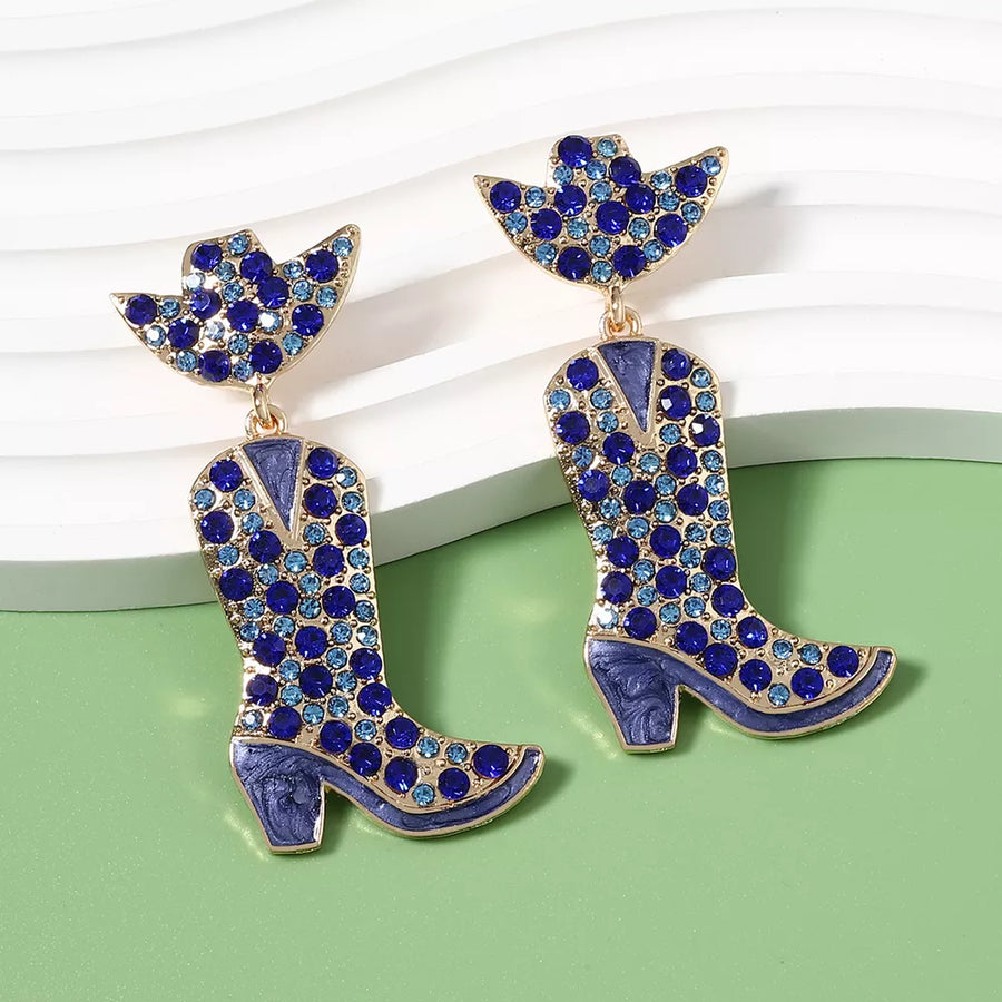 Earrings in Royal Blue with rhinestone embellishment and long