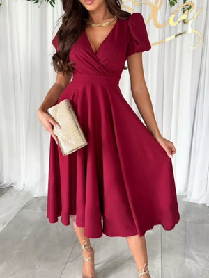 midi dress in burgundy featuring belted and A-line fit