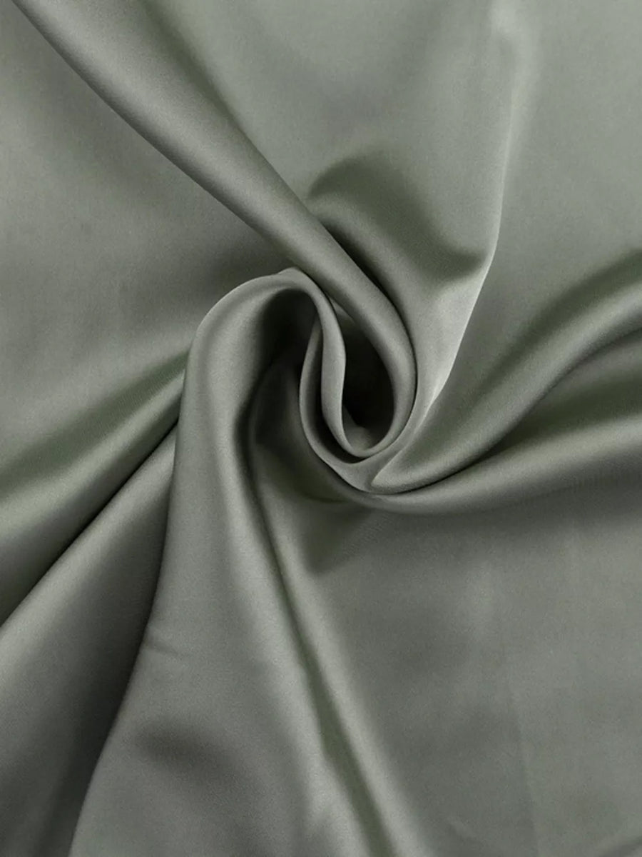 Sage green satin fabric with a smooth, lustrous finish and soft drape.