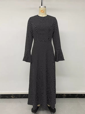 Polka Dot Flare Sleeve Maxi Dress in Black with ruffled