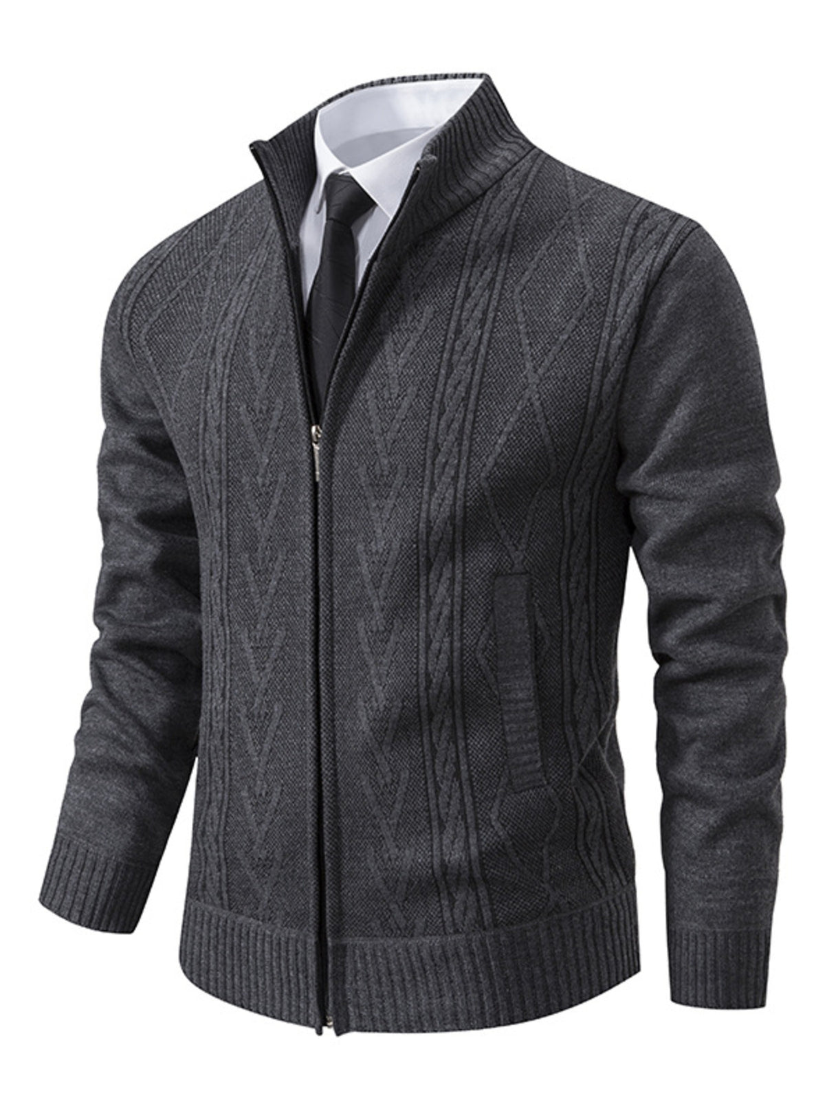 classic cardigan in camel with stand collar