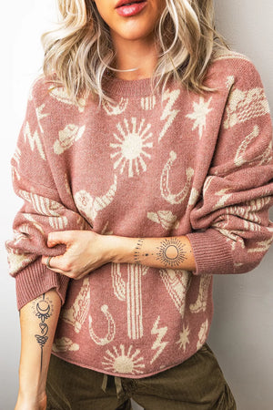Western Graphic Round Neck Sweater option 7
