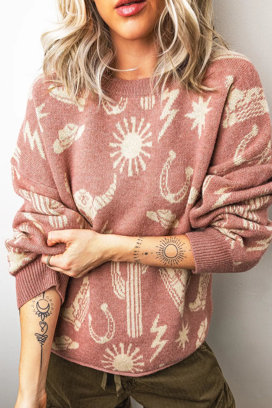 Western Graphic Round Neck Sweater option 7