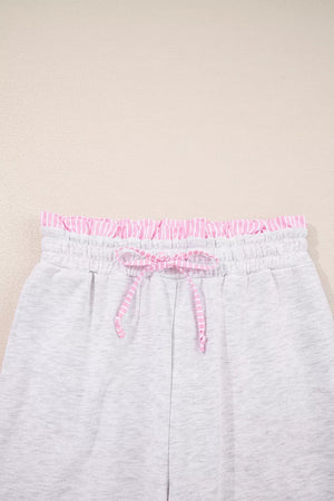 sweatshirt and sweatpants set in Light Gray with drawstring and hip-length, full-length
