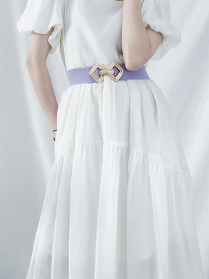Lavender elasticated waist belt with geometric gold buckle