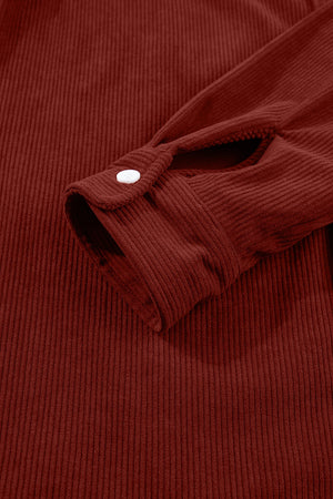 Adjustable Cuff Long Sleeve Corduroy Shirt in rust with buttoned