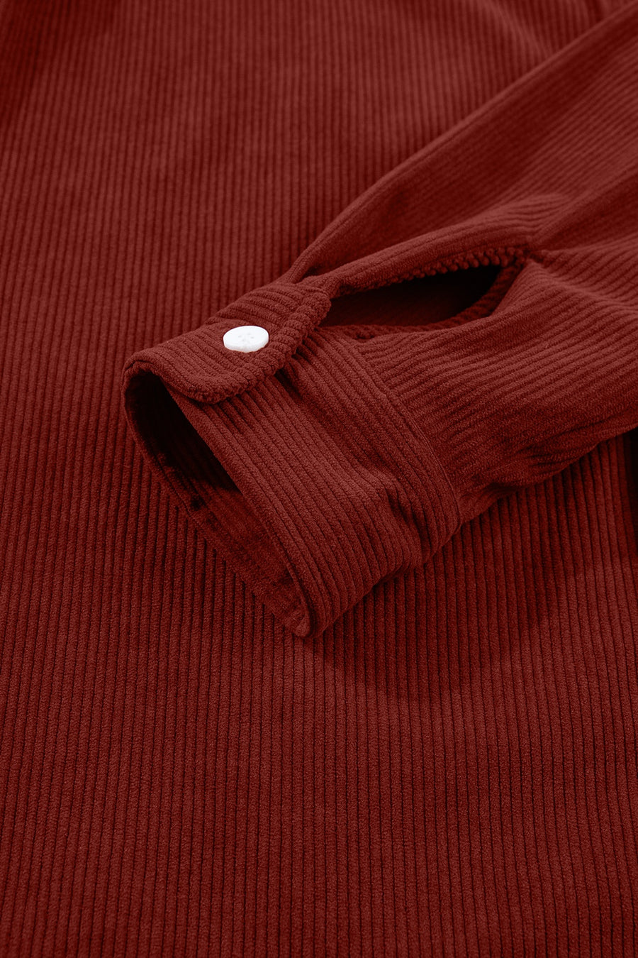 Adjustable Cuff Long Sleeve Corduroy Shirt in rust with buttoned