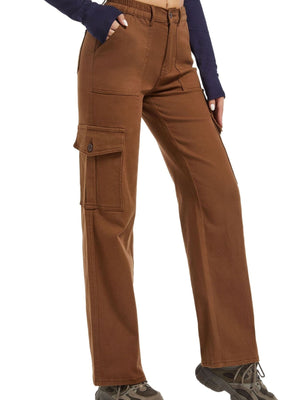 High-Waisted Cargo Jeans in Brown
