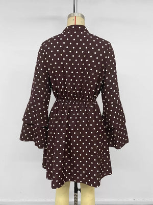 Polka Dot Flare Sleeve Tie Neck Dress option 8