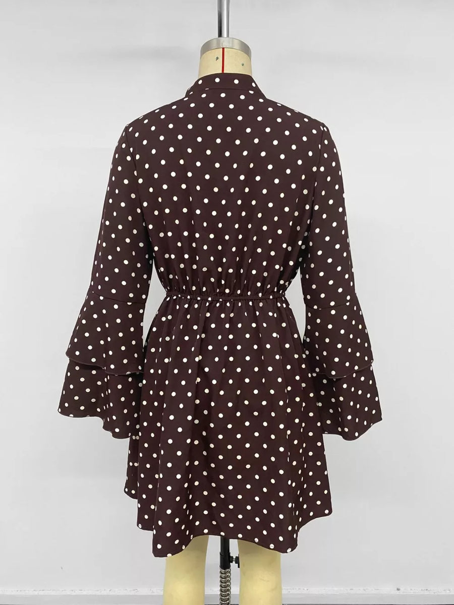 Polka Dot Flare Sleeve Tie Neck Dress option 8