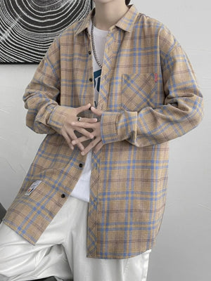Men's Plus Size Plaid Button Up Shirt in Dark Gray