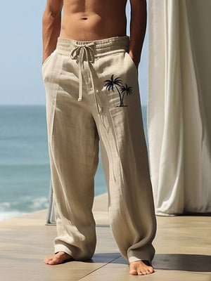 Light Blue Men's Palm Tree Wide Leg Pants Plus Size