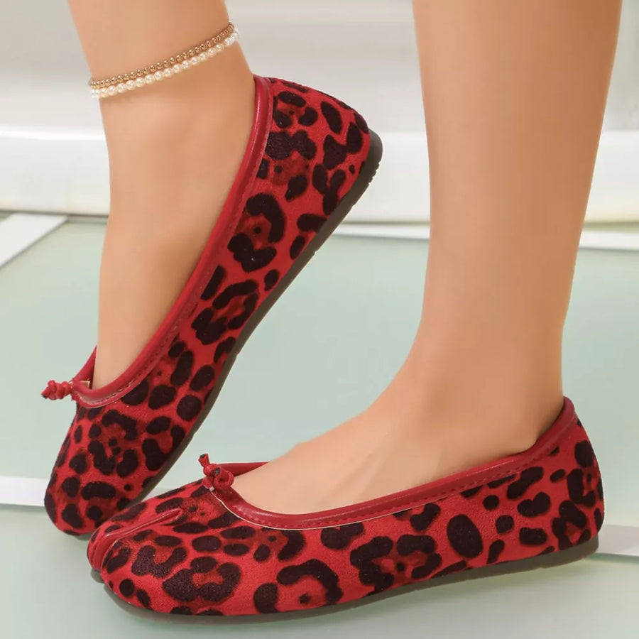 flats featuring leopard-print in red with Polyester,Rubber Imported Size &amp texture