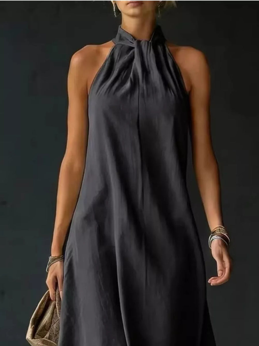 Full Size Halter Neck Maxi Dress Plus Size in Blue