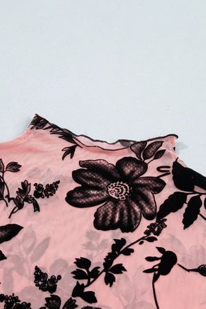 Floral Print Mesh Long Sleeve Blouse option 7