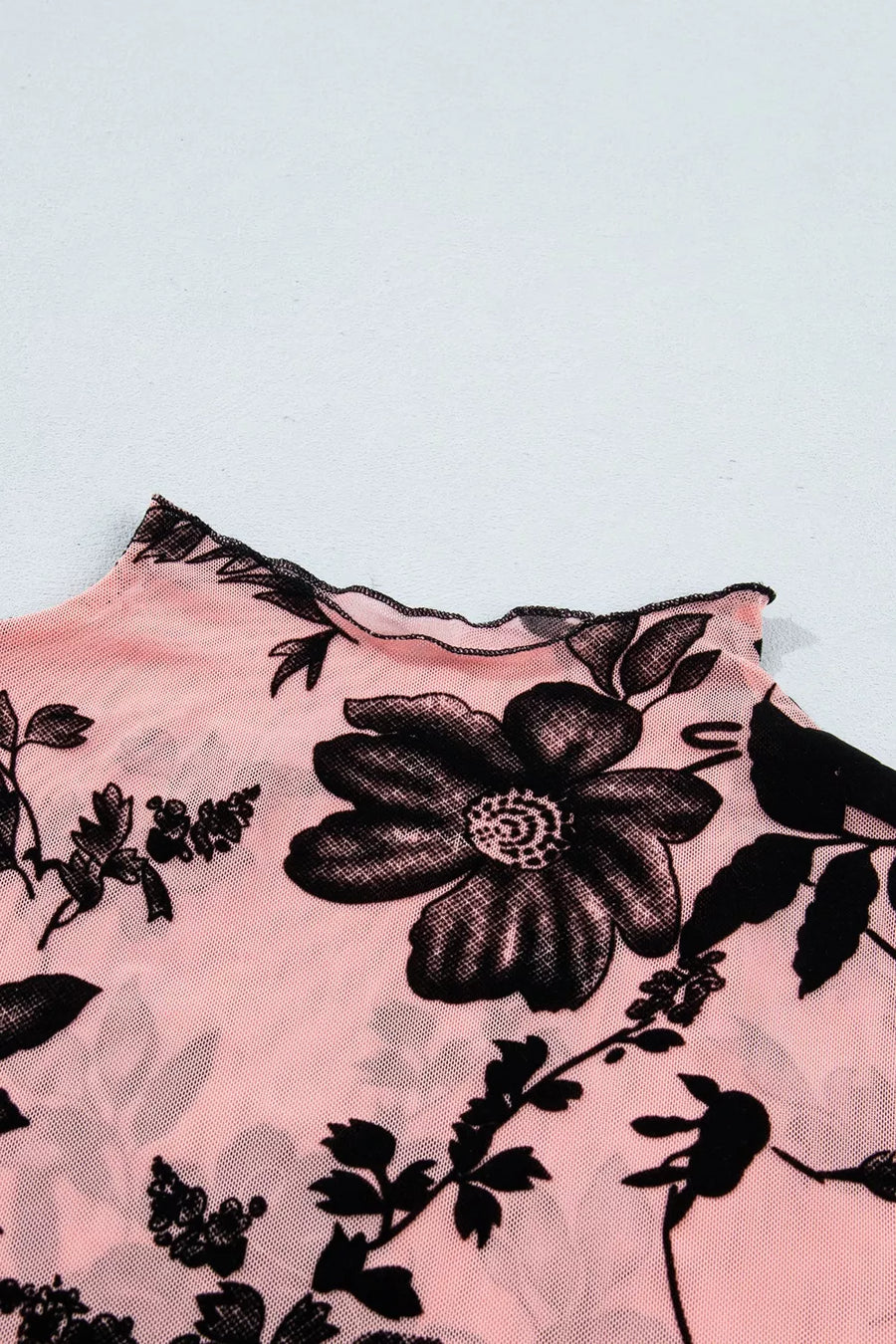 Floral Print Mesh Long Sleeve Blouse option 7