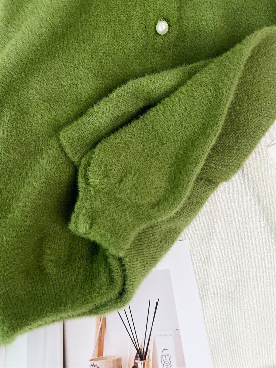 Green cardigan with stretchy and long sleeve