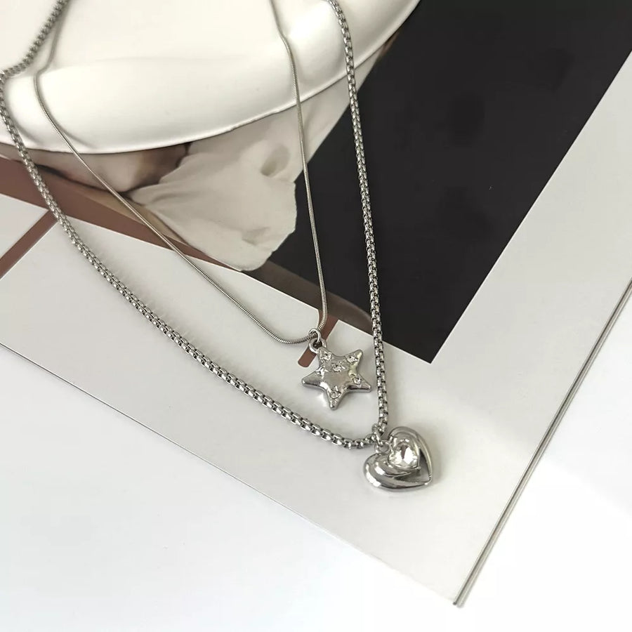 2-piece Star And Heart Pendant Alloy Necklace option 7