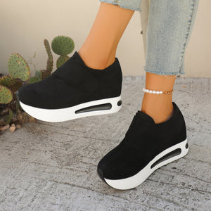 Black chunky platform sneakers with air cushion and hook-and-loop strap