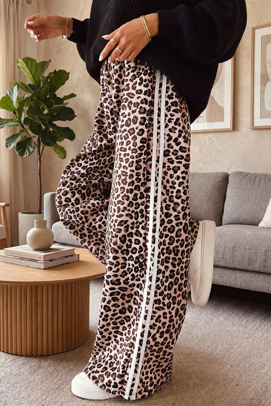 Leopard Print Side Striped Wide Leg Pants in this colorway