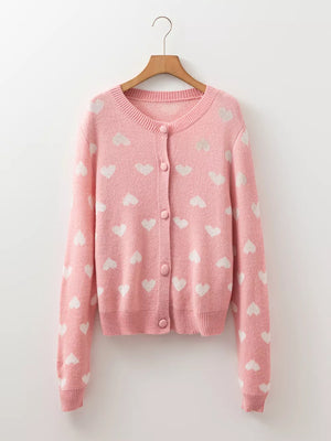 Dusty Pink with Button Down Heart Pattern Cardigan
