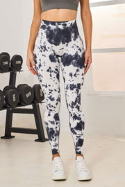 Ink Blot High-Waist Sculpt Leggings in black and white tie-dye pattern.