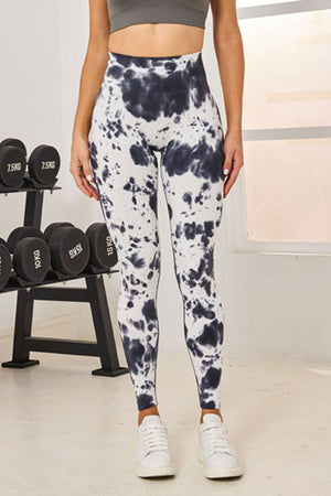 Ink Blot High-Waist Sculpt Leggings in black and white tie-dye pattern.