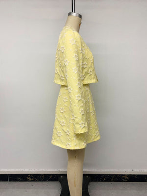 Textured Cropped Dress And Cardigan Set in light yellow