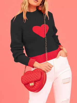 pullover sweater in Red with color-block and ribbed
