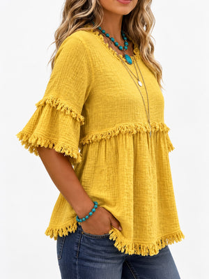 Purple relaxed blouse with round neck