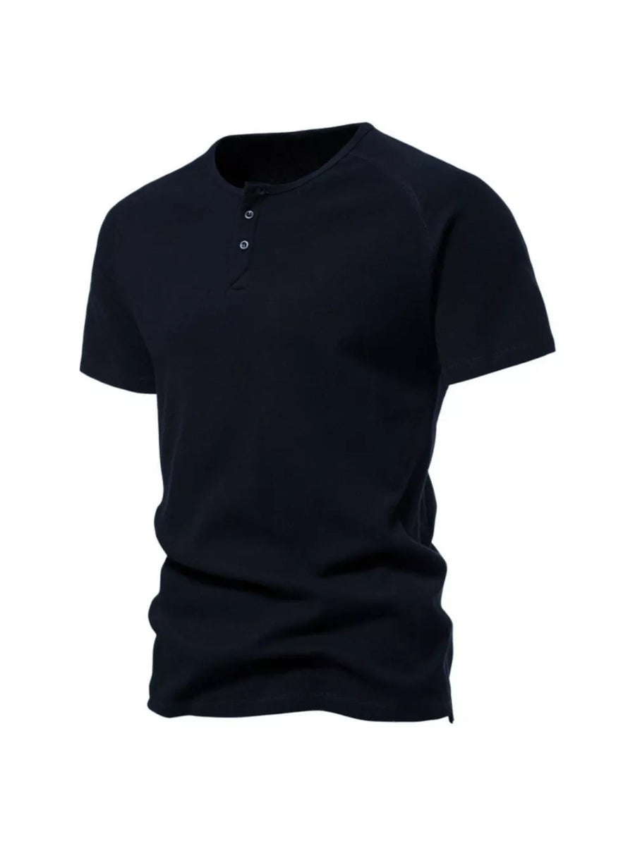 Men's Deep Navy Blue Cotton Henley T-Shirt with button detail