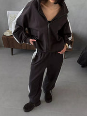 Black Zip Up Long Sleeve Outerwear And Pants Set
