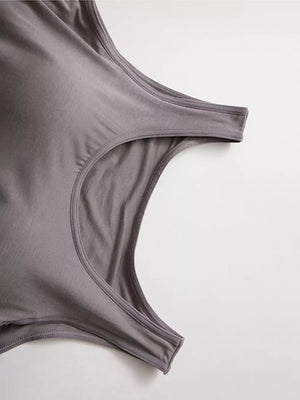 Relaxed padded tank top in Hemp Gray with a scoop neckline and racerback detail.