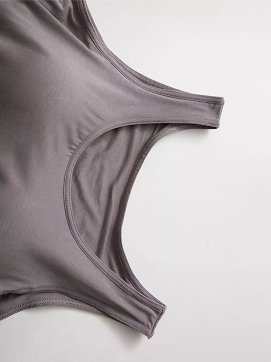 Relaxed padded tank top in Hemp Gray with a scoop neckline and racerback detail.